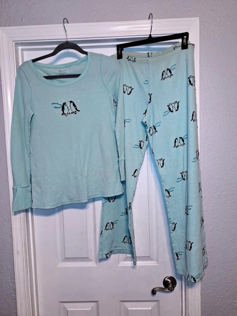 Hue Penguin Thermal Pajama Set Women's Blue Pajamas Medium